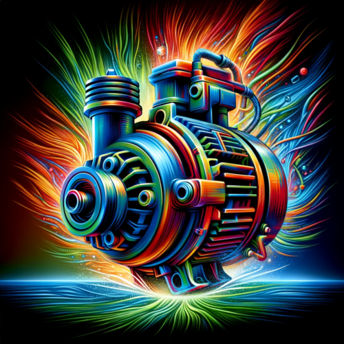 An artistic representation of a powerful and vibrant septic pump motor, signifying its importance in septic systems.