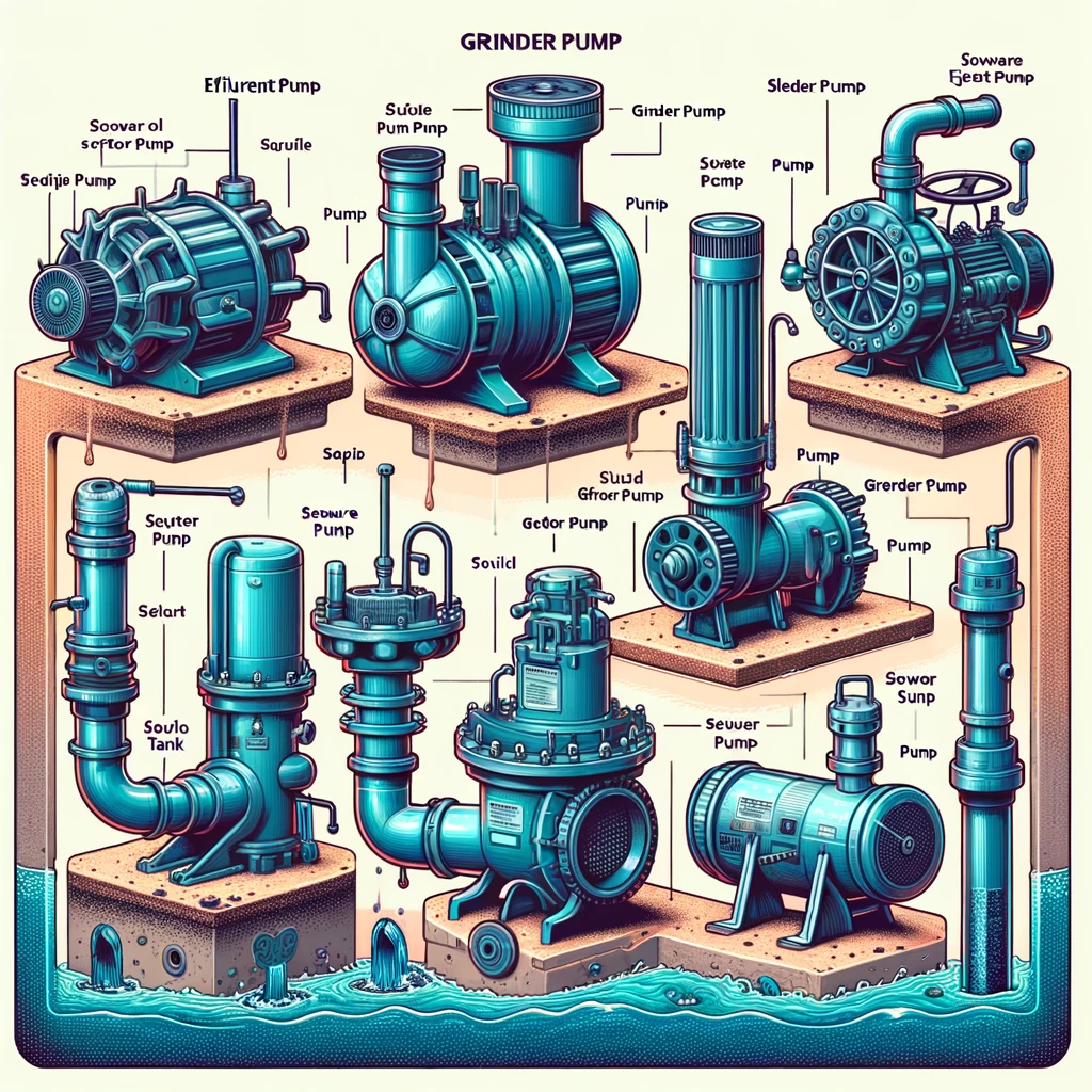different types of Septic Tank Pumps, including effluent pumps, grinder pumps, and sewage ejector pumps.