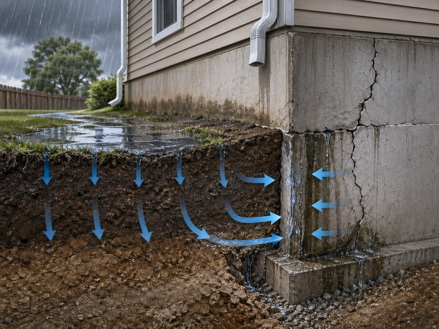 Rainwater infiltration and foundation stress